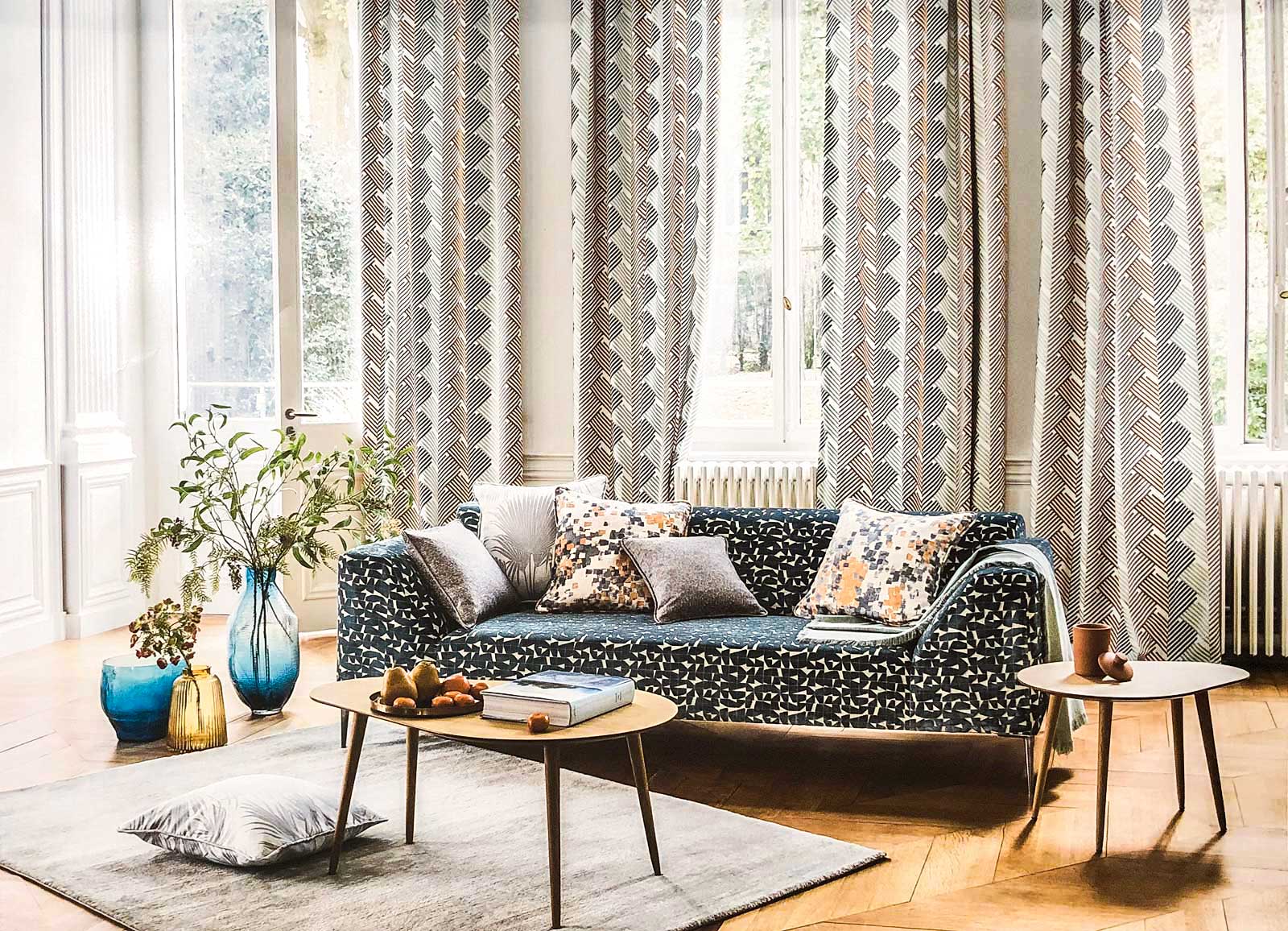 Coordinated curtains, upholstery and cushions from AU's existing website